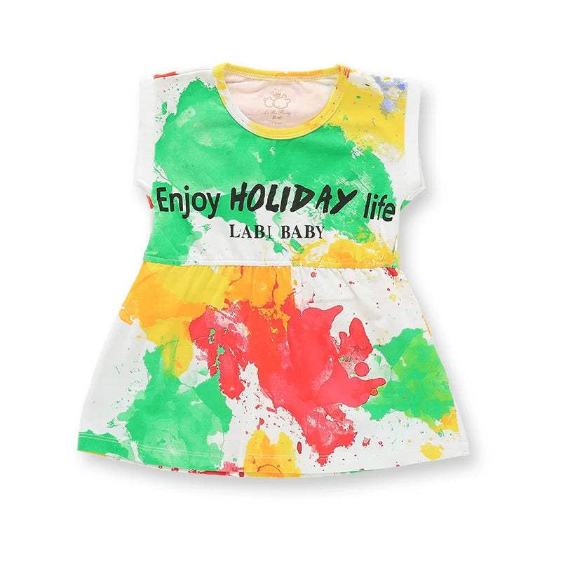 LABI BABY Summer Colorful Girls Dress Kids Printed Dresses Cute Casual Cotton Long Skirt for Girls Toddler Baby Girl Clothes