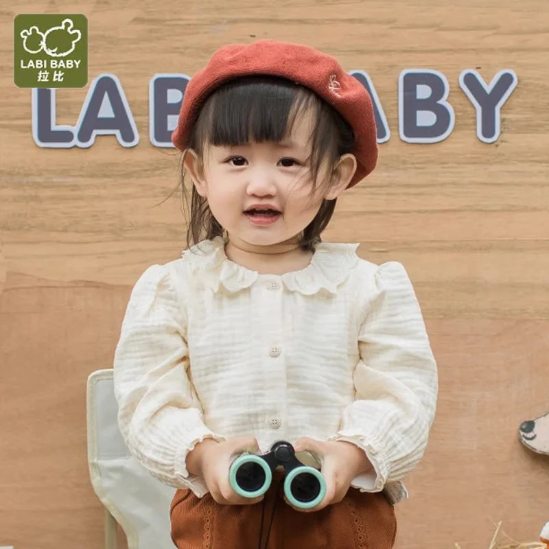 1-6 Toddler Kids Beige Blouse Autumn Lace Collar Shirts Elegant Long Sleeve Tops for Girls Fall T shirt Baby Clothes Clothing