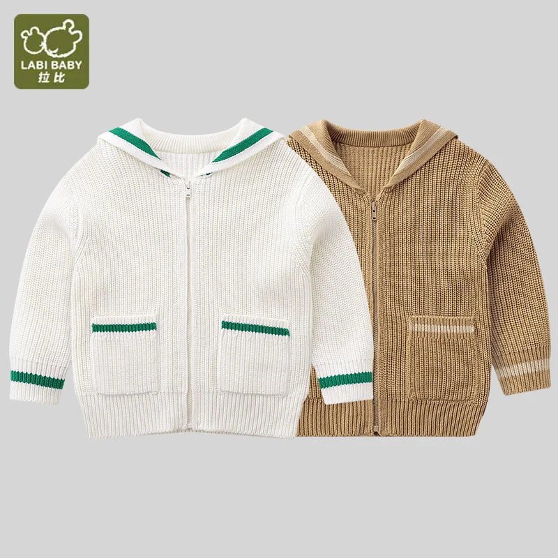 LABI BABY Girls Knitted Sweater Cardigan Autumn Sweater Coat Knitwear Outerwear Fashion Collar Tops Children Clothes 1-6 Toddler