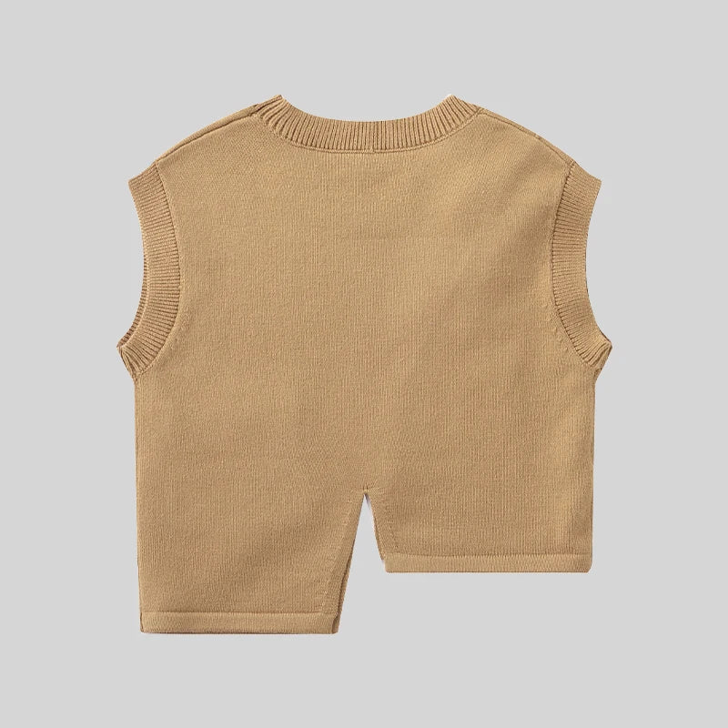 LABI BABY 3 Colors Girls Sweater Vest Autumn Spring Round Neck Pullover Vest Knitted Sweater Top Children Clothes Kids Clothes