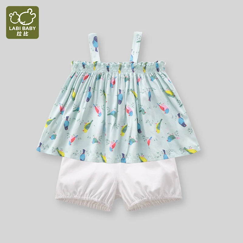 LABI BABY Conjunto de traje sin mangas de verano para niñas recién nacidas, Top, pantalón corto, camiseta fina para niños pequeños, Top de vacaciones para bebé, ropa infantil