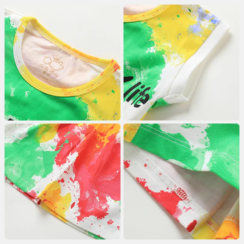 LABI BABY Summer Colorful Girls Dress Kids Printed Dresses Cute Casual Cotton Long Skirt for Girls Toddler Baby Girl Clothes
