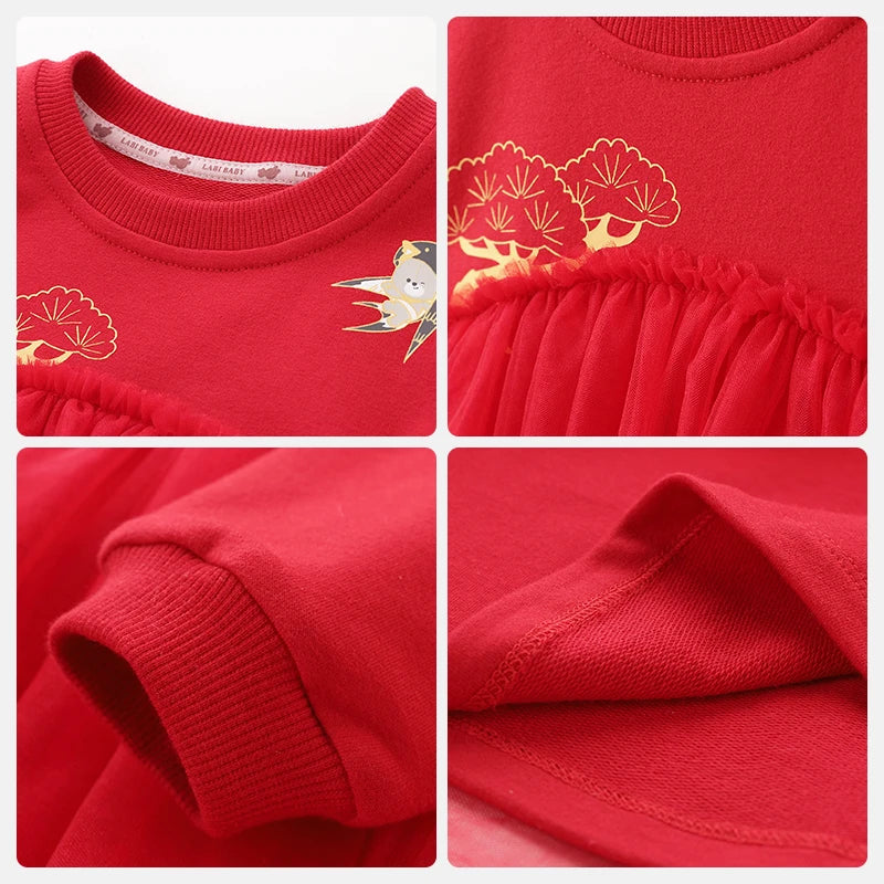 LABI BABY Girls Princess Dresses Sweet Kids Party Dress Children Mesh Dress Long Sleeve Festival Clothes School Casual Clothing