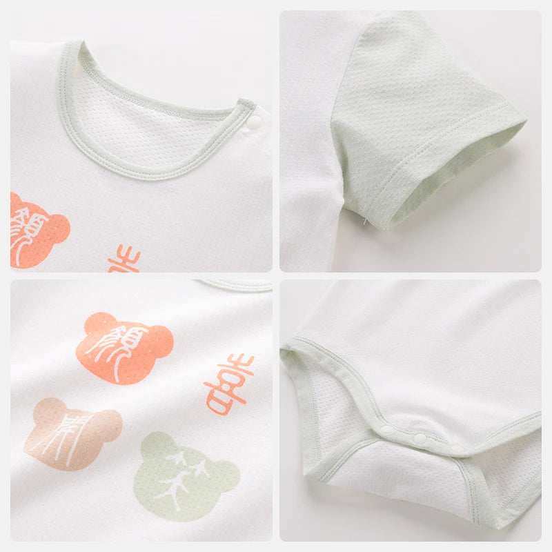 LABI BABY Summer Short Sleeve Bodysuit Cotton Lucky Print Newborn Jumpsuit Toddler Romper Infant Bodysuit Clothes for Boys Girls