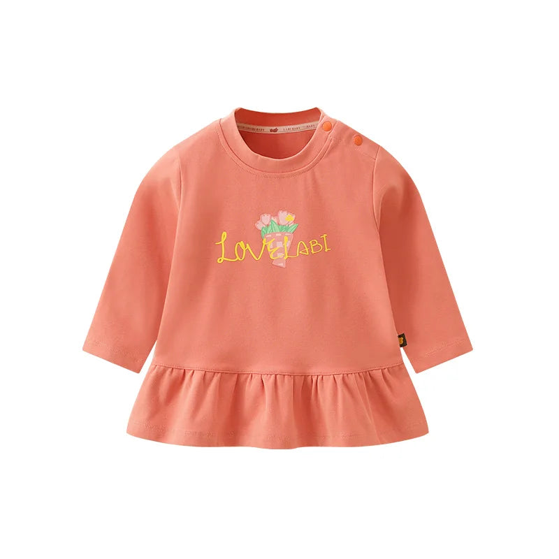 LABI BABY Girls T Shirt Kids Flower Print Tops Autumn Long Sleeve Casual T Shirts Pullover Round Neck Fall Toddler Baby Clothes