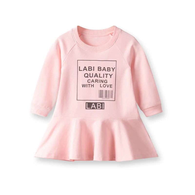 LABI BABY Autumn Spring Dress Kids Girls Casual Long sleeve Dresses Toddler Sports Dress for Girls Children Clothes 2 Colors