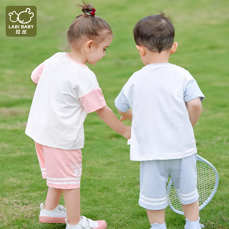 Boys and Girls Round Neck Sports Suit 1-6 Year Old Children's Clothing Short Sleeved Shorts Kids Clothing