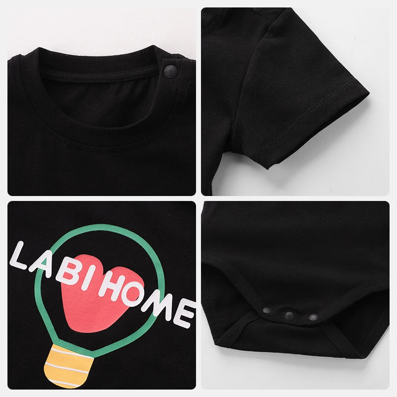 LABI BABY Soft Romper Girls Boys Heart Print Newborn Bodysuit Summer Short Sleeve Toddler Onesie Infant Soft Bodysuits Clothing