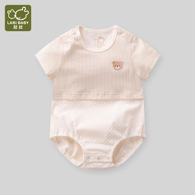 LABI BABY Peleles de algodón de verano para niños pequeños, mono con patrón de oso Adorable, mono infantil, monos de manga corta para recién nacidos, una pieza