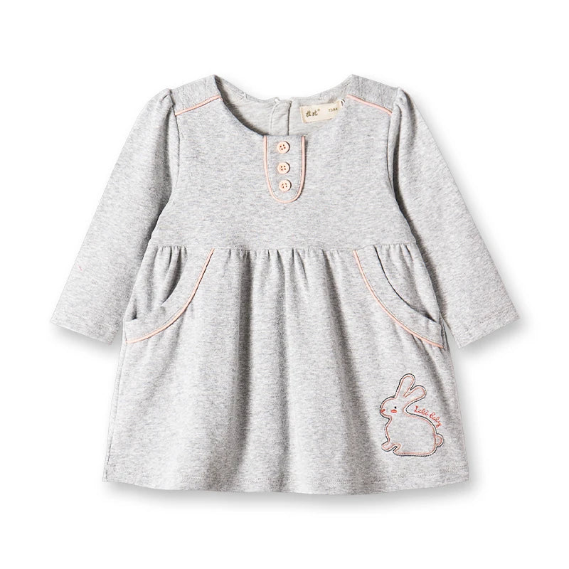 LABI BABY Autumn Dresses for Kids Girls 1-5 Years Old Children Casual Long Sleeve Dress with Pocket Indoor Outdoor Child Clothes