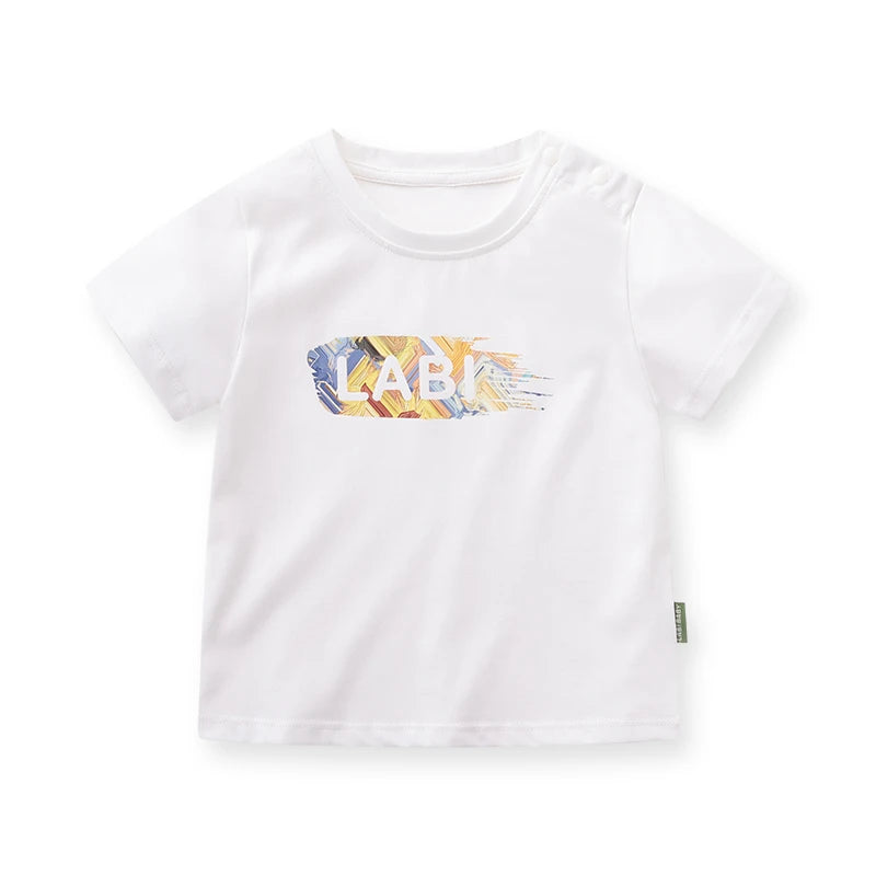 LABI BABY Summer Letter Printed T-shirt for Boys Girls Round Neck Top 1-6 Year Old Children Casual Clothes High end Clothing