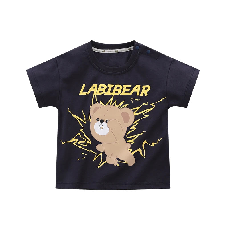 LABI BABY Kids Summer Cotton Round Neck Sleeve Short T-shirt boy and girl  Cartoon Print Casual Children's clothing