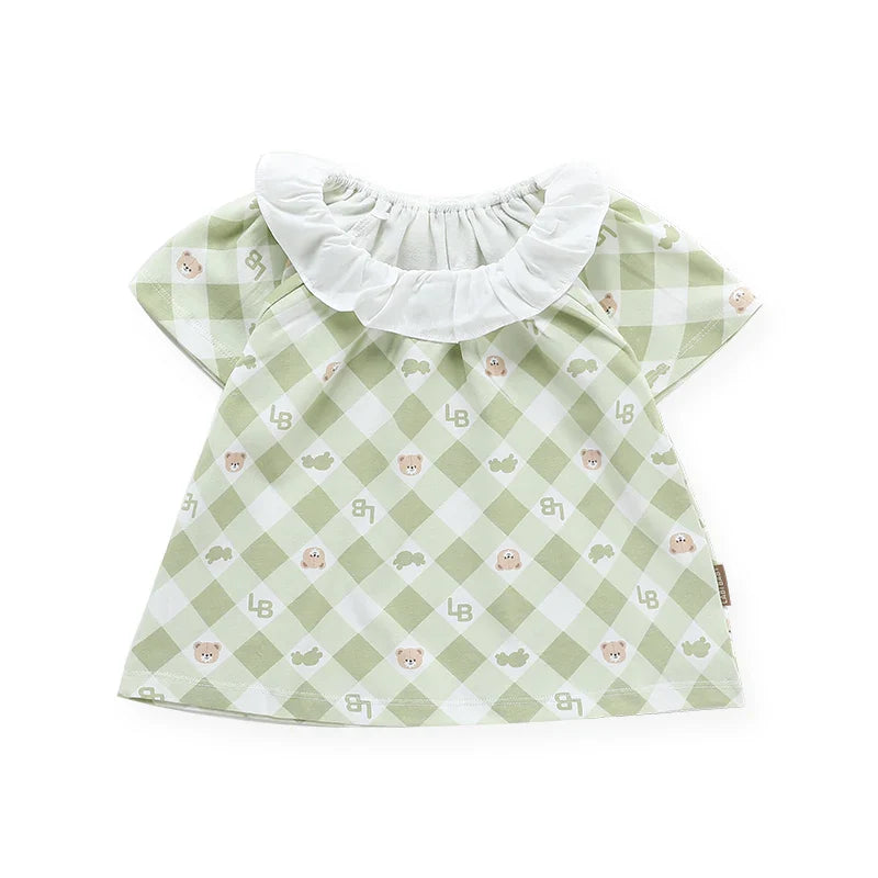 Discover the Perfect Summer Top for Your Little Girl: Labi Baby's Sweet Plaid Bear Print T-Shirt