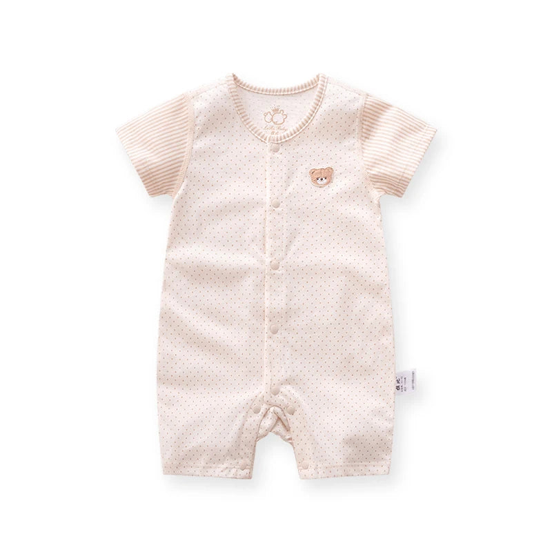 Summer 3-12 Months Pure Cotton Baby Jumpsuit for Boys and Girls Newborn Solid Color Short Sleeved Bodysuits Children's Clothing