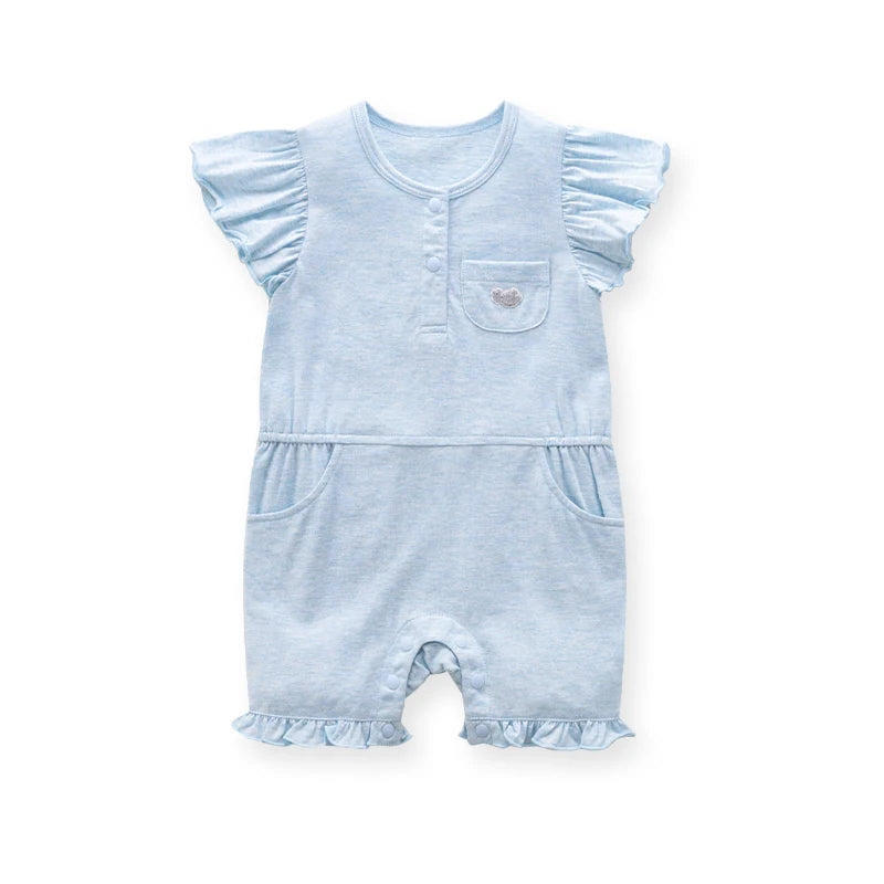 Summer 3-18 Months Pure Cotton Newborn Bodysuits for Girls and Babies Solid Color Short Sleeved Jumpsuit for Baby Clothing